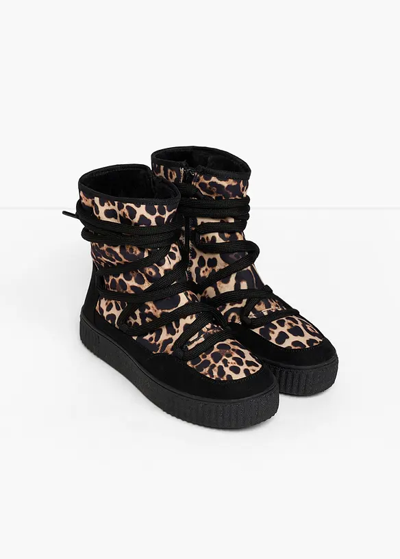 Scarponcini animalier stringati e foderati, bonprix