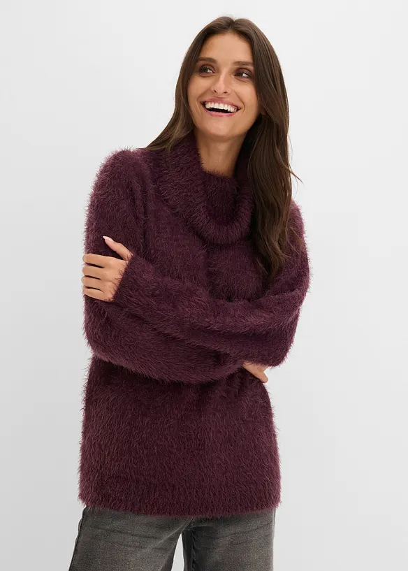 Maglione a collo alto in morbido filato effetto piume, bonprix