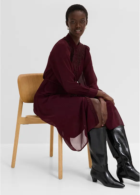 Abito in chiffon con dettagli in pizzo, bonprix