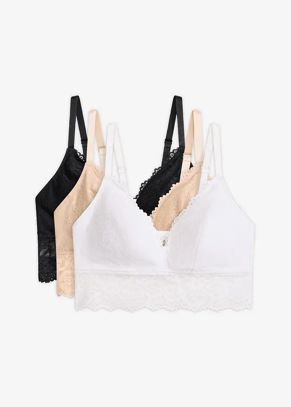 Reggiseno bustier in morbido pizzo (pacco da 3), bonprix