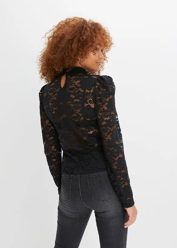 Maglia aderente in pizzo a maniche lunghe, bonprix