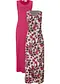 Beige ghiaia a fiori + fucsia scuro tinta unita