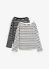 Maglia a maniche lunghe in cotone biologico con scollo leggermente a barca (pacco da 2), bonprix