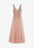 Abito lungo in fine tulle con ricami e paillettes, bonprix