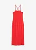 Abito midi in jersey robusto con inserto smock e spacco, bonprix