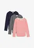 Maglia a maniche lunghe in puro cotone biologico (pacco da 3), bonprix