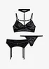 Bralette, perizoma,  reggicalze in look bagnato (set 3 pezzi), bonprix