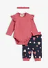 Body neonato, pantaloni, fascia (set 3 pezzi), bonprix