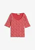 Maglia a costine a mezze maniche con stampa a fiori, bonprix