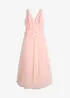 Abito lungo in tulle delicato con fiori applicati, bonprix