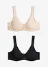 Reggiseno t-shirt con ferretto, cotone e pizzo (pacco da 2), bonprix