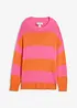 Maglione con scollo rotondo in maglia fine color block, bonprix