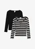 Maglia a maniche lunghe a costine in puro cotone biologico (pacco da 2), bonprix