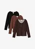 Maglia a maniche lunghe in misto cotone ed elastan (pacco da 3), bonprix