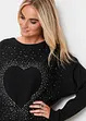 Pullover lungo con cuore e strass, bonprix