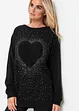 Pullover lungo con cuore e strass, bonprix