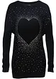 Pullover lungo con cuore e strass, bonprix