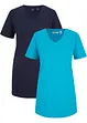 T-shirt basic lunga con scollo a V (pacco da 2), bonprix