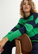 Maglione con scollo rotondo in maglia fine color block, bonprix