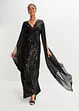 Abito con paillettes e maniche lunghe in chiffon, bonprix