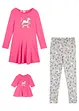 Abito di jersey, leggings, abito per bambola (set 3 pezzi), bonprix