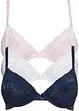 Reggiseno push-up con ferretto e pizzo fine (pacco da 3), bonprix