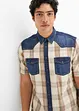 Camicia a maniche corte con inserto denim, bonprix