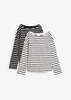 Maglia a maniche lunghe in cotone biologico con scollo leggermente a barca (pacco da 2), bonprix