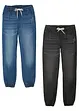 Jeans con elastico in vita in puro cotone, regular fit (pacco da 2), bonprix