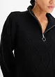 Maglione con zip, colletto e motivo a treccia, bonprix