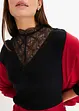 Maglia a costine con scollo decorato in pizzo, bonprix