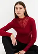 Maglia a costine con scollo decorato in pizzo, bonprix