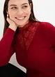 Maglia a costine con scollo decorato in pizzo, bonprix