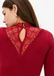 Maglia a costine con scollo decorato in pizzo, bonprix