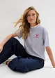 T-shirt a righe con ricamo, bonprix
