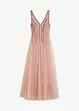 Abito lungo in fine tulle con ricami e paillettes, bonprix