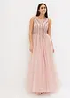 Abito lungo in fine tulle con ricami e paillettes, bonprix