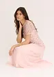 Abito lungo in delicato tulle con ricami e paillettes, bonprix