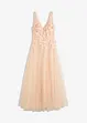 Abito lungo in tulle con fiori applicati, bonprix