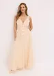 Abito lungo in tulle con fiori applicati, bonprix