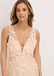 Abito lungo in tulle con fiori applicati, bonprix