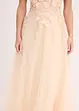 Abito lungo in tulle con fiori applicati, bonprix