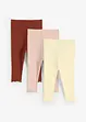 Leggings a coste in cotone biologico con volant (pacco da 3), bonprix