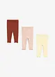 Leggings a coste in cotone biologico con volant (pacco da 3), bonprix