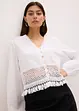 Blusa con inserto effetto uncinetto e frange, bonprix