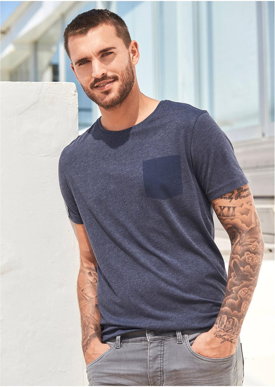 T-shirt slim fit Blu scuro melange - Uomo - bonprix.it