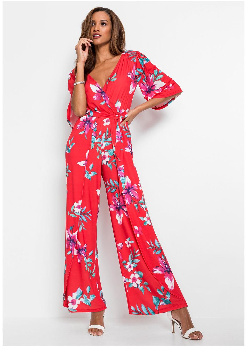 Tuta con cintura Rosso a fiori - Donna - BODYFLIRT ...