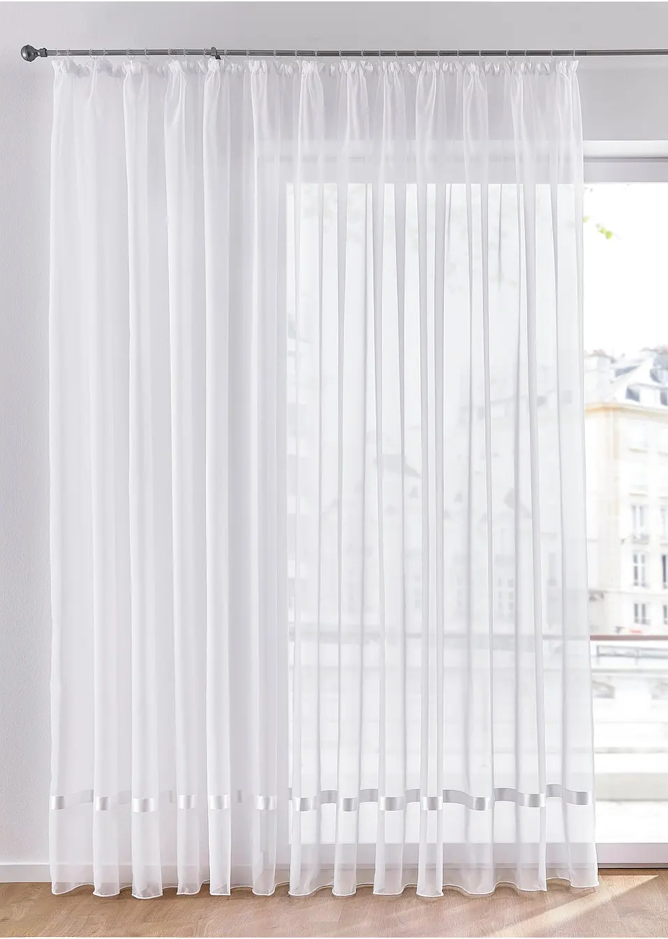 Tenda In Voile Trasparente Ricamata 245x140 Cm – Verde, Con Nastro Arricciatore Per Finestra