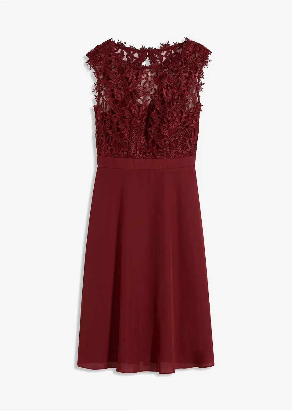 Abito elegante con corpetto in pizzo e cut-out sulla schiena Rosso