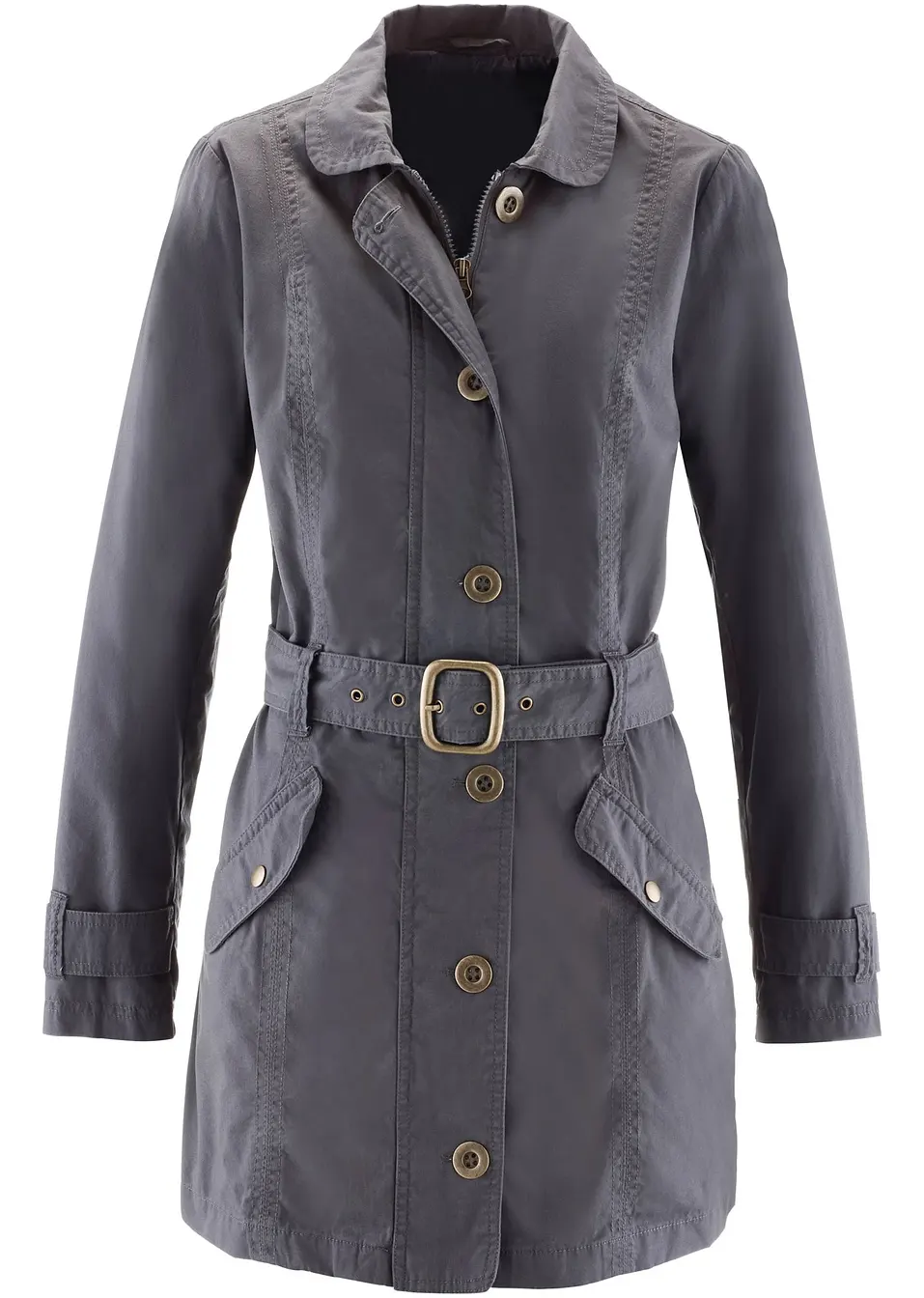Trench moderno con cuciture decorative e cintura - Grigio ardesia